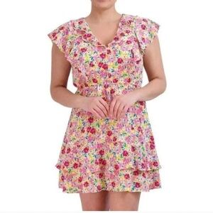 BCBG Pink and Yellow Floral Mini Dress